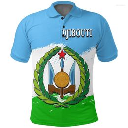 Men's Polos Africa Djibouti Map Flag 3D Print Polo Shirts For Men National Emblem Short Sleeve Patriotic Coat Of Arms Shirt Jersey Tops