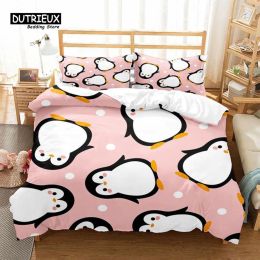 sets Cute Penguin Bedding Set Cartoon Animals Duvet Cover Set Twin For Boys Girls Room Decor Print Comforter Cover With Pillowcases