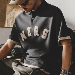 Men's Polos T Shirt For Men Spliced Polo Shirts Alphabet Top Vintage Man With Collar Tee Black Clothes Short Quarter Sleeve Fashion Xl