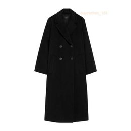 Womens Coat Cashmere Coat Luxury Coat MAX Maras Womens Warm Pure Black Long Hair Camel Fabric Double Layered Double Breasted Coat