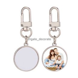 Thermal Transter DIY sublimation blank heart round keychains gold keychain photo frame keyring Silver Plated Alloy Car Key Ring Souvenir Accessories Lovers Gift