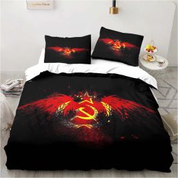 sets Red Soviet Socialist Republic USSR Flag Bedding Set Red Bed Threepiece Set Bedroom Double Bed King Size Quilt Cover Pillowcase