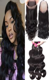 Peruvian Body Wave Hair Weave 3 Bundles With 360 Lace Frontal Closure 100 Brazilian Peruvian Malaysian Indian Mongolian Remy Huma9420811