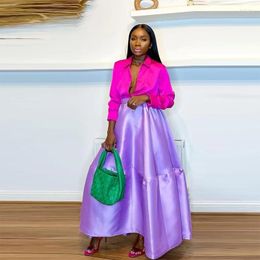 Skirts Lavender Satin Long Skirt African Women Formal Wear High Waist A Line Party Saia Mujer Faldas Lady Girls Gowns