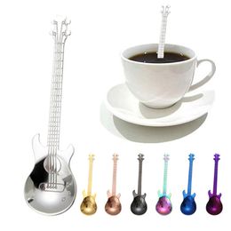 2024 Faroot Stainless Steel Spoon Tea Scoop for Stirring Drink Colorful Dessert Guitar Shape Coffee Teaspoon 240422