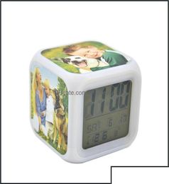 Desk Table Clocks Home Decor Garden Heat Transfer Seven Colours Blank Sublimation Alarm Clock Led Square Bed Ottfi5051309