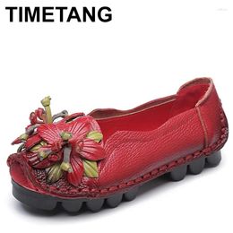 Casual Shoes TIMETANGWomen Handmade Genuine Leather Women Floral Solid Flat Vintage Cow Loafers Woman