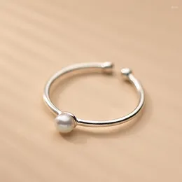 Cluster Rings Simple Korean Style Freshwater Pearl Open Ring Adjustable Sterling Silver Women's Fashion Premium Party Jewelry
