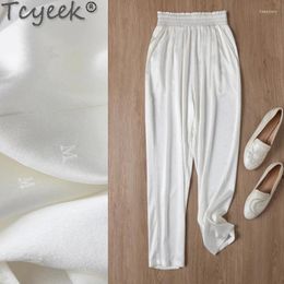 Women's Pants 24MM 93% Mulberry Silk Women Spring Summer Clothes Harem Streetwear White Woman Trousers Long 2024