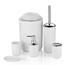 Bath Accessory Set Bamboo Bathroom Accessories Toothbrush Holder Soap Dispenser Toilet Brush Trash Can Essential 6Pcs