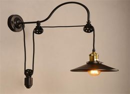Loft Vintage Wall Lamp Fashion Antique Lighting American Style Lift Retractable Pulley wall sconce Lighting for Aisle Stairs Bedro9458290