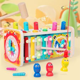 Kids Fishing Catching Game Creative Time Recognition Toys Funny Multifunction Wooden Xylophone Toy