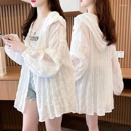 Women's Trench Coats Summer Hooded Jacket Sweatshirt Women Sun Protection Clothing Korean Fashion Single Breasted Sunscreen Thin Loose