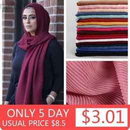 Hijabs Women Plain Cotton Scarf Head Hijab Wrap Solid FULl Cover-up Shawls FoULard Femme Headband Crinkle Muslim Hijabs Store d240425