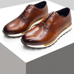 Casual Shoes Men's Genuine Leather Comfortable Heightening Non-Slip Sole Brock Lace Up Sneakers Banquet Walking Men