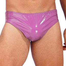 Mens Luxury Underwear Underpants Patent Leather Briefs Latex Panties Wet Look Club Dancing Performance Elastic Waistband Drawers Kecks Thong Y6FD