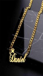 Customised Personalised Name Necklaces for Men Women Custom Stainless Steel 5mm Cuban Chain Nameplate With Crown Pendant Jewelry8431302