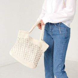 Drawstring Hollowed Out Straw Weaving Handbag Tote For Women Vintage Large Capacity Solid Women's Bag Totes Designer Seaside Beach Bags