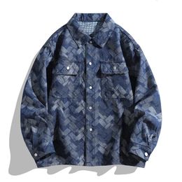 Spring and Autumn Denim Jackets for Men in Trendy Brand Top Versatile Trend Loose Collar Plaid Jacket 240421