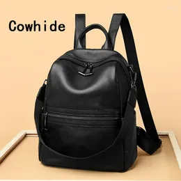 School Bags Cowhide Women 's Backpack Shoulder High-Capacity Ladies 2024 Year Multi-Role Travel Bag Fashion For Girls Chest