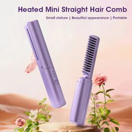 Brushes Hair Straightener Brush Portable Mini Hot Comb Fast Heating Hair Straightener AntiScald Negative Ion USB Rechargeable Styler