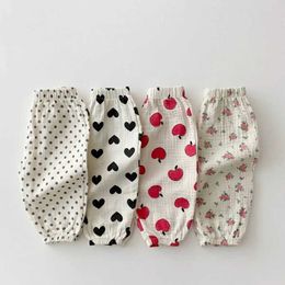 Trousers Summer Baby Clothes Linen Girls Pants Sweet Print Girls Trousers Boys Casual Pants H240425