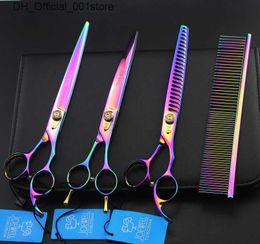 Hair Scissors JOEWELL 8.0 inch rainbow hair cutting/thinning scissors kit with leather case professional pet hair-beauty shear set Q240425