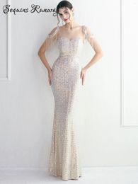 Casual Dresses Sexy See Through Mesh Maxi Sequin Summer Dress Women 2024 Elegant Luxury Evening Rhinestone Birthday Party Vestido