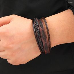 Charm Bracelets Trendy PU Leather Braided Bracelet Alloy Magnetic Clasp For Men