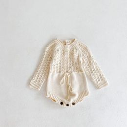 One-Pieces Baby Girls Clothing Bodysuit Knitted Hollow Waist Long Sleeves Outfits