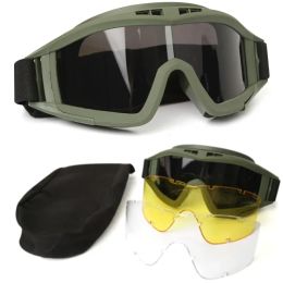 Eyewears Airsoft Tactical Goggles 3 Lens Black Tan Green Windproof Dustproof Motocross Motorcycle Glasses CS Paintball Safety Protection