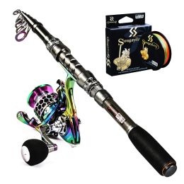 Accessories Sougayilang 1.83.3m Fishing Rod and Reel Combo Carbon Fiber Telescopic Fishing Rod and Metal Spool Spinning Fishing Reel Set