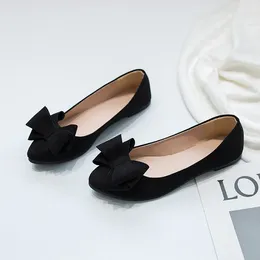 Casual Shoes Autumn Suede Bow Women Shallow Loafers Low Heels Classic Pointed Toe Soft Sole Walking Dress Fashion