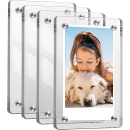 Frame 5/10 PCS Acrylic Fridge Magnetic Frame Mini Double Sided Refrigerator Picture Clear Display for Cards Stamp Photo Booth Locker