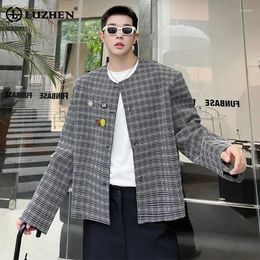 Men's Jackets LUZHEN Korean Brooch Decoration Coat Elegant Shoulder Pad Jacket 2024 Spring Trendy Original Clothes LZ2869
