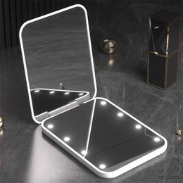 Mirrors LED Makeup Mirror Battery Model 2 Times Magnification Double-Sided Mirror Portable Handheld Folding Cosmetic Mirror 8 Lamp Beads