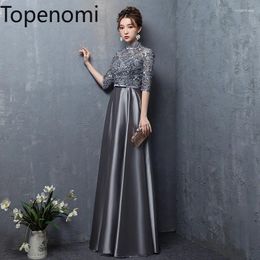 Party Dresses Topenomi Evening Woemn 2024 Temperament Lace Patchwork Satin Long Formal Dress Korean Slim Waist Vestidos Robe