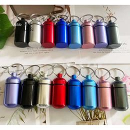 Latest Round Flat Bottom Aluminum Alloy Pill Box Holder Advantageous Container Storage Jars Case With Keychain Waterproof Stash Tube 0425