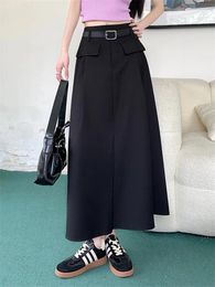 Skirts Alien Kitty 2024 Streetwear A-Line Maxi Women Grey With Belt Work Wear Chic Autumn Loose Office Lady Slim Daily