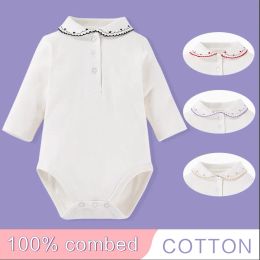 One-Pieces Baby Floral Collar Rompers Spring&Autumn Shirt Infant Jumpsuit Cotton Girls Clothing Long Sleeve Newborn Baby Clothes White