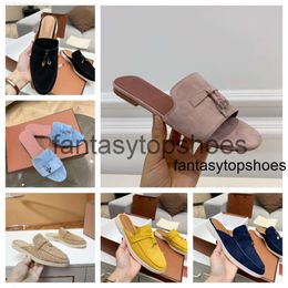 Loro Piano LP shoes Fashion Charms slides embellished suede slippers Luxe pink sandals shoes Genuine toe casual flats for Black Bottom women dhgate JM8D