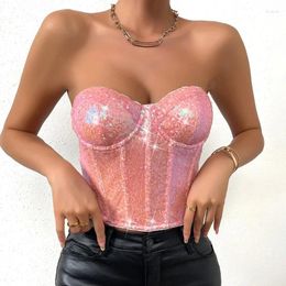 Women's Tanks Vemina Retro Backless Sequin Overbust Corsets For Women Sexy Zipper Inner Tank Top Black Y2K Vintage Style Sleeveless Crop