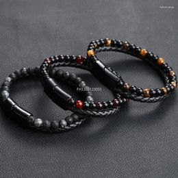 Charm Bracelets Natural Volcano Stone Bead Sets For Women Mens Strand Magnetic Clasp Hand Braided Jewellery Gifts