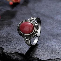 Cluster Rings 8x10MM Natural Rhodochrosite Gemstones 925 Sterling Silver Jewellery Tiger's Eye Stone For Women Party Gift