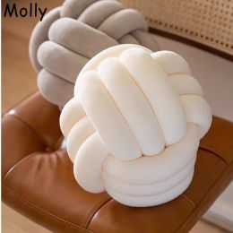 Pillow Handwoven Soft Ball Shaped Pillow for Chair Cushion Sofa Bed Solid Color Crystal Velvet Knot Stuffed Round Pillows Decor Home