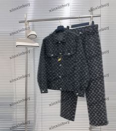 xinxinbuy Men designer Coat Jacket Letter jacquard fabric denim sets1854 long sleeve women Black Dark Blue green M-2XL