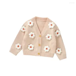 Jackets Pudcoco Infant Baby Girl Cardigan Long Sleeve V Neck Button Closure Flower Winter Warm Knit Sweater Clothes 6M-3T