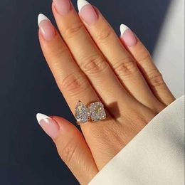 Band Rings Geometric Square Waterdrop Zircon Opening Ring Female 925 Stamp Luxury Super Flash Asymmetric Party Wedding Gift H240425