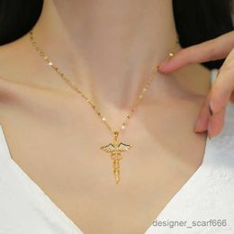 Pendant Necklaces Stailess Steel CZ Angle Wings Necklace Snake Ouroboros Magic Wand Caduceus Asclepius Necklaces Emergency Medical Movies Jewellery