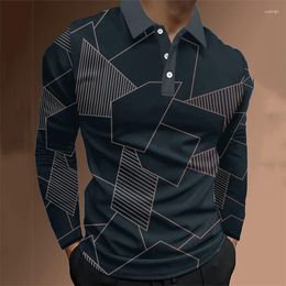 Men's Polos Polo Shirt 3D Optical Long Sleeve Shirts Fashion Design Clothing Oversized Casual Street Males Loose T-Shirts